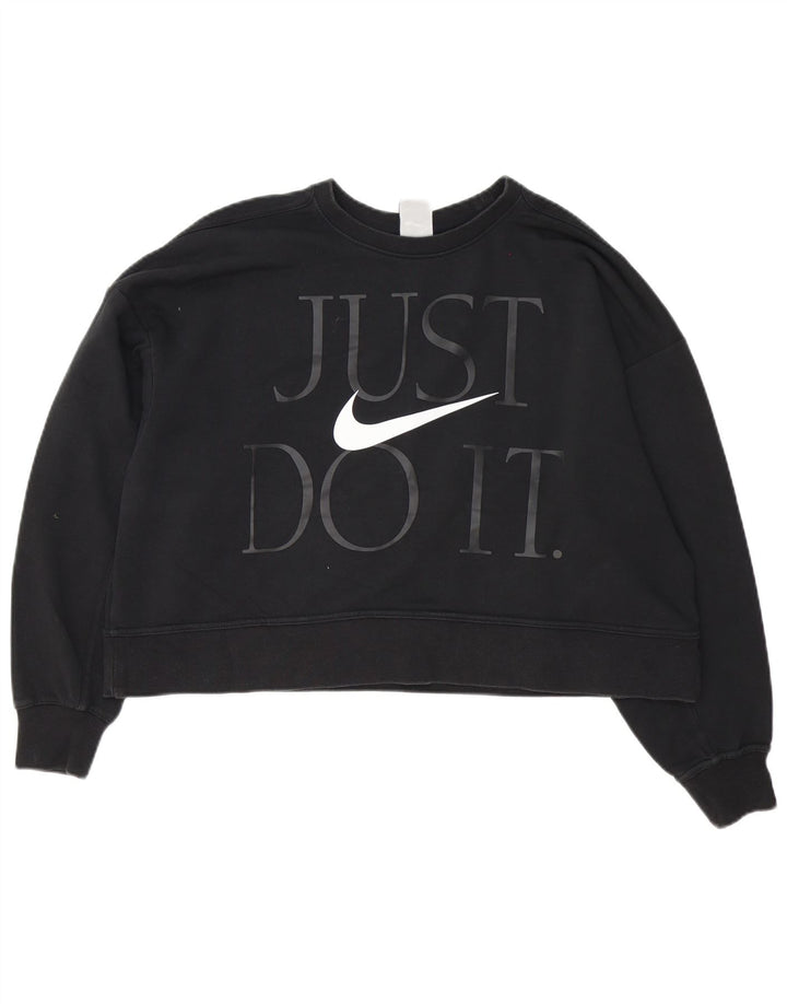 Nike Dame Dri Fit Grafisk Oversized Sweatshirt Jumper UK 16 Large Sort