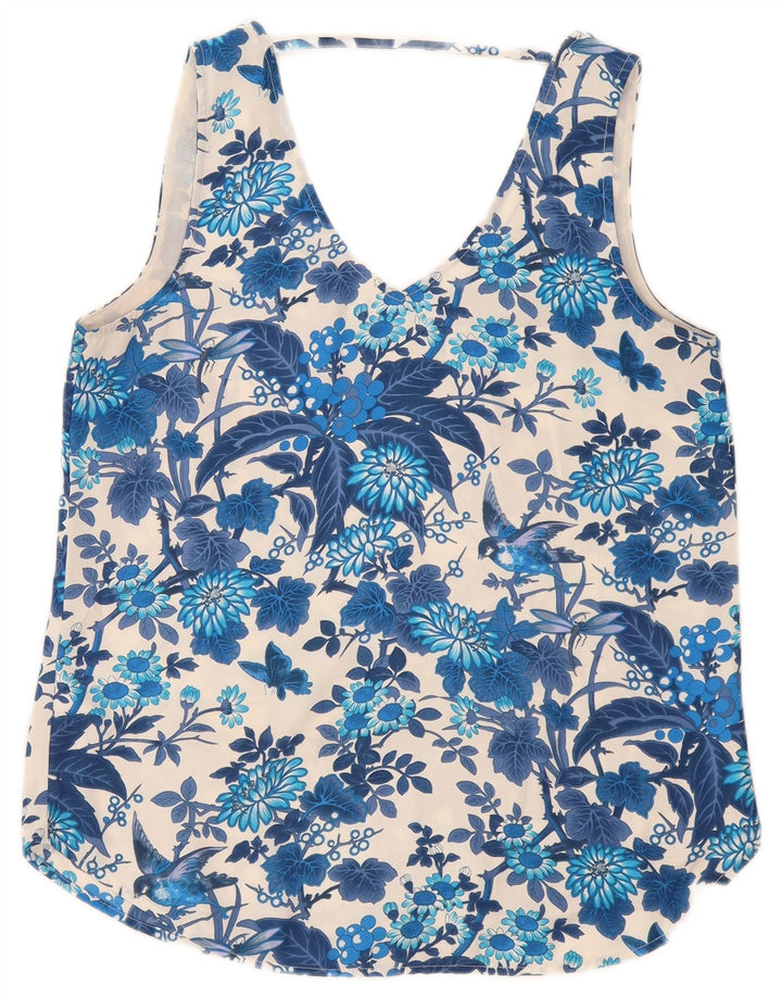 Oasis Dame ærmeløs bluse Top UK 12 Medium Blue Floral Polyester