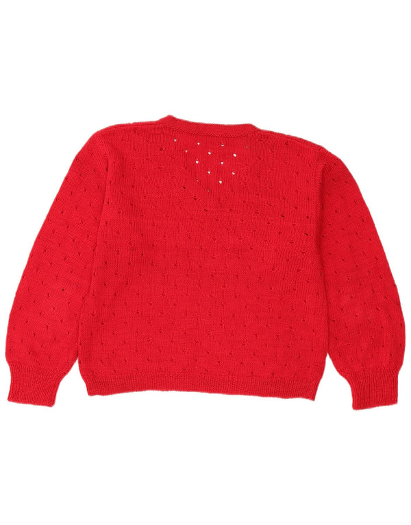 Vintage Womens Crop V-hals sweater UK 12 Medium Red