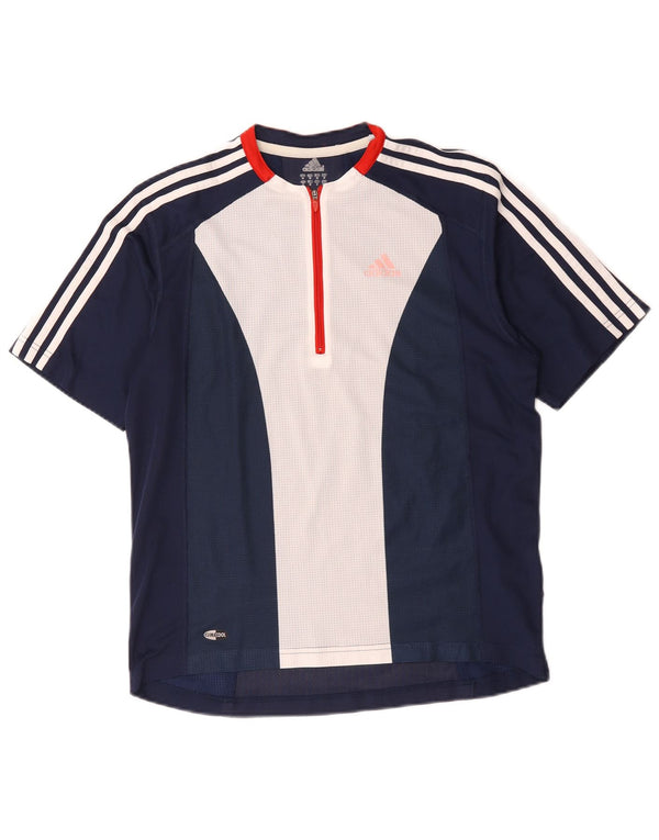 Adidas Mens Climacool Zip Neck T-Shirt Top Medium Navy Blue Colourblock