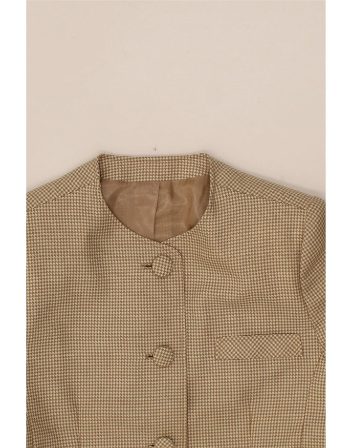 VINTAGE Womens 4 Button Blazer Jacket UK 12 Medium Beige Houndstooth Vintage Vintage and Second-Hand Vintage from Messina Hembry 