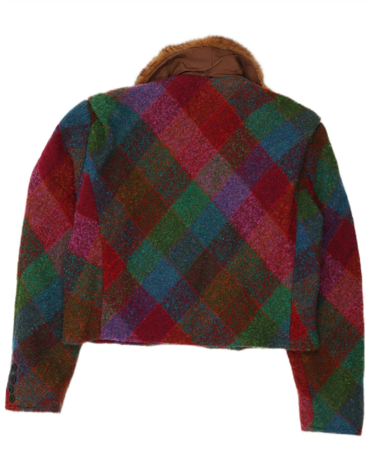 VINTAGE Womens Crop Blazer Jacket UK 14 Large Multicolor Argyle/Diamond