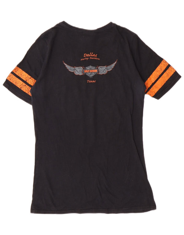HARLEY DAVIDSON Dame grafisk T-shirt Top UK 12 Medium Sort Bomuld