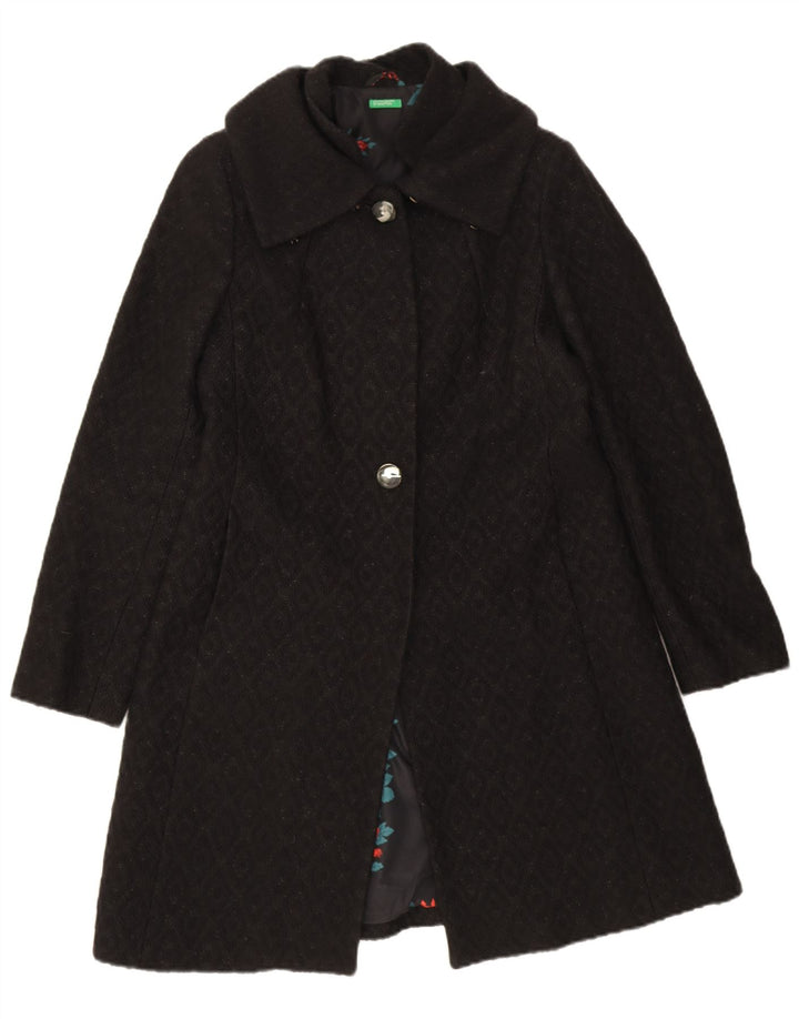 Benetton Dame Overfrakke IT 44 Medium Sort Argyle/Diamond