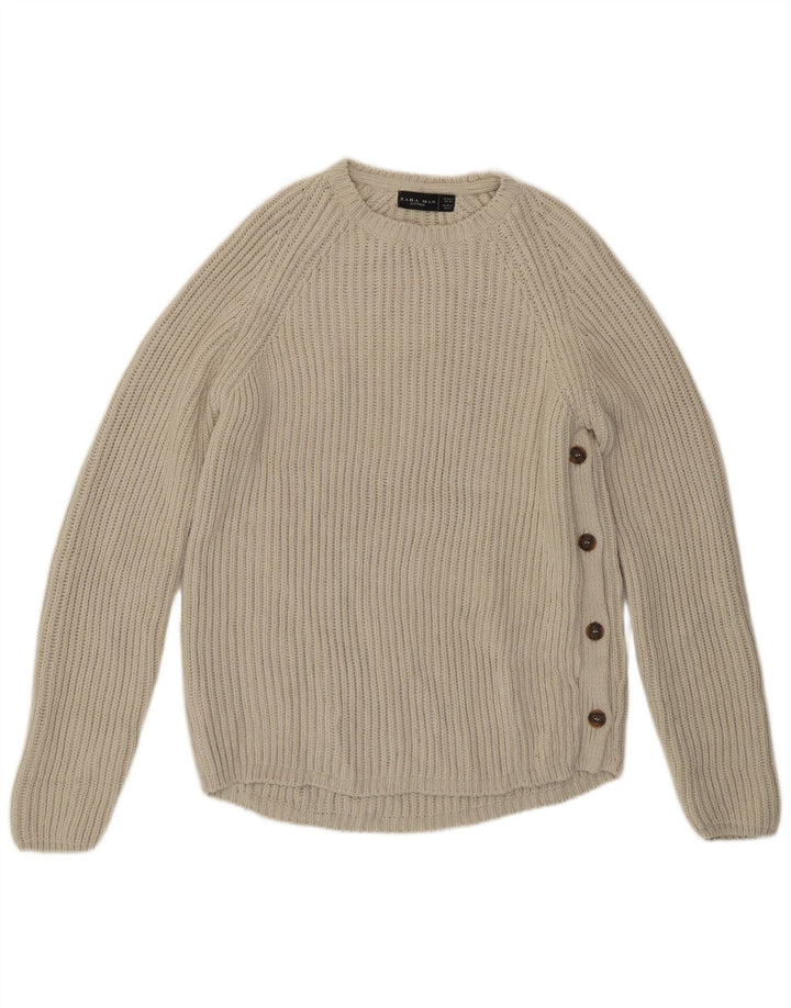 Zara Herre Crew Neck Jumper Sweater Stor Grå Akryl