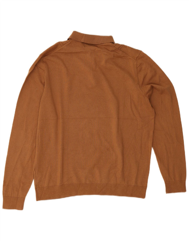 Marks & Spencer Herre Polo Neck Jumper Sweater Stor Brun Bomuld