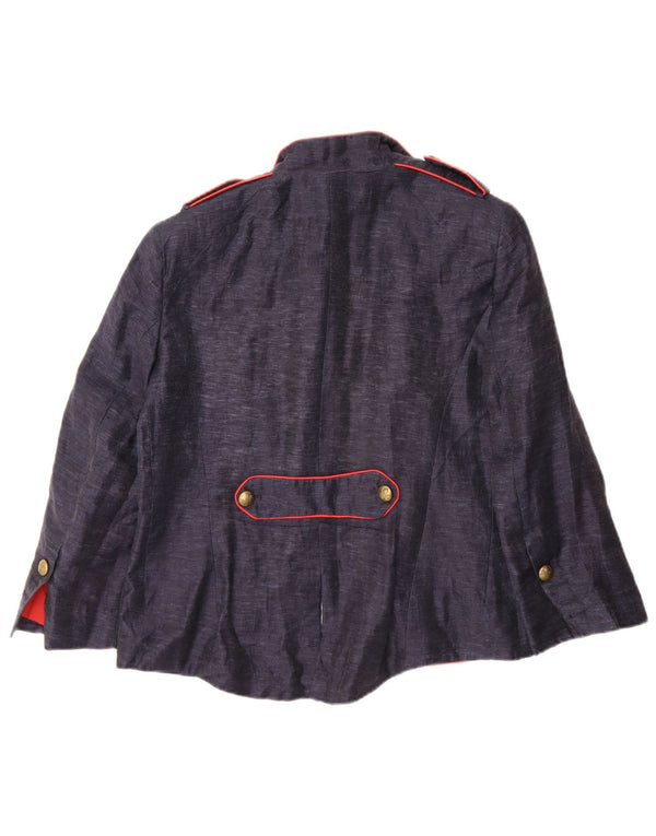 Zara Dame Military Blazer Jacket UK 14 Large Navy Blue Bomuld