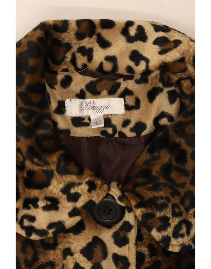 Peruzzi Dame imiteret Pelsjakke UK 14 Large Brown Animal Print Polyester