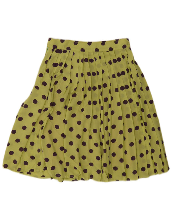 Vintage Womens Pleated Skirt IT 44 Medium W28 Green Polka Dot Viscose