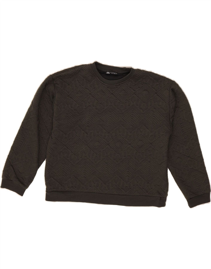 ZARA Womens Sweatshirt Jumper UK 14 Medium Black Argyle/Diamond Polyester Vintage Zara and Second-Hand Zara from Messina Hembry 