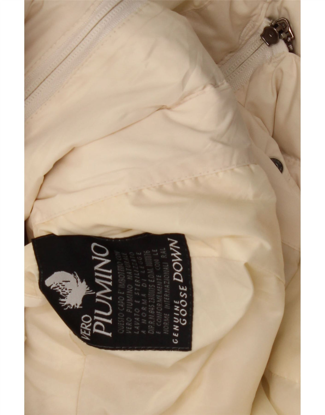 Vintage polstret frakke med hætte til kvinder IT 44 Medium Off White Polyester