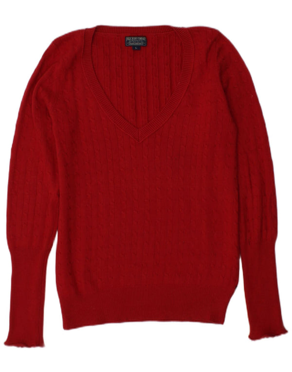 Polo Ralph Lauren Dame V-hals sweater UK 14 Stor Bourgogne bomuld