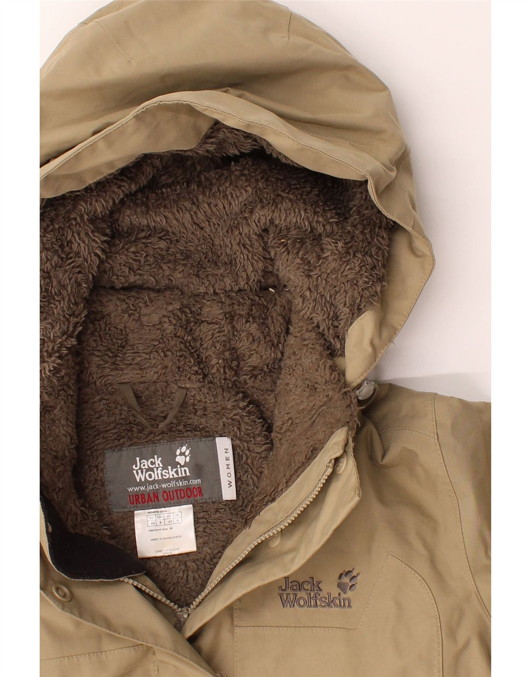 JACK WOLFSKIN Womens Hooded Windbreaker Coat UK 8 Small Beige Polyester Vintage Jack Wolfskin and Second-Hand Jack Wolfskin from Messina Hembry 