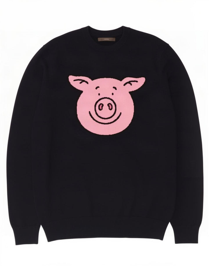 Marks & Spencer Herre grafisk rund hals sweater mellem sort bomuld