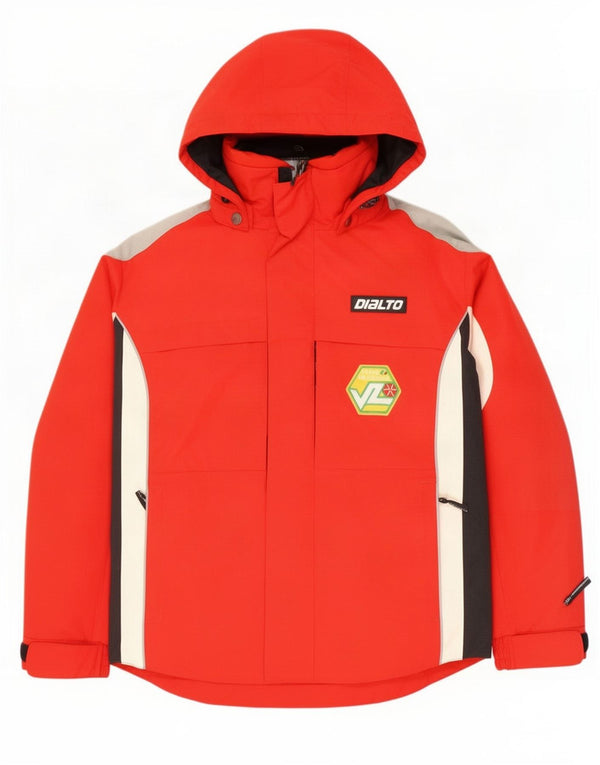 Dialto Herre Grafisk Hætte Skijakke UK 40 Stor Rød Colourblock Nylon