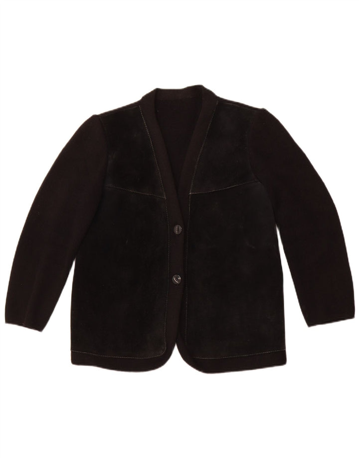 VINTAGE Dame Cardigan Sweater UK 12 Medium Black Colourblock