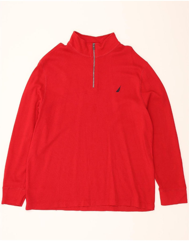 NAUTICA Mens Zip Neck Jumper Sweater 2XL Red Cotton Vintage Nautica and Second-Hand Nautica from Messina Hembry 