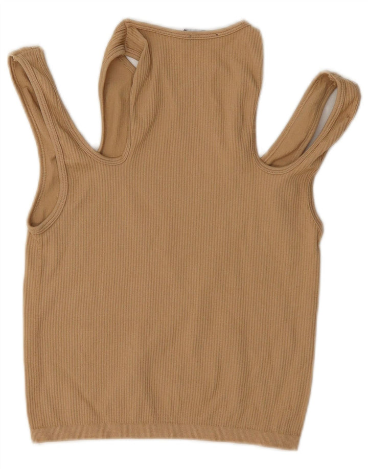 Zara Womens Crop Off Shoulder Bluse Top UK 14 Large Beige