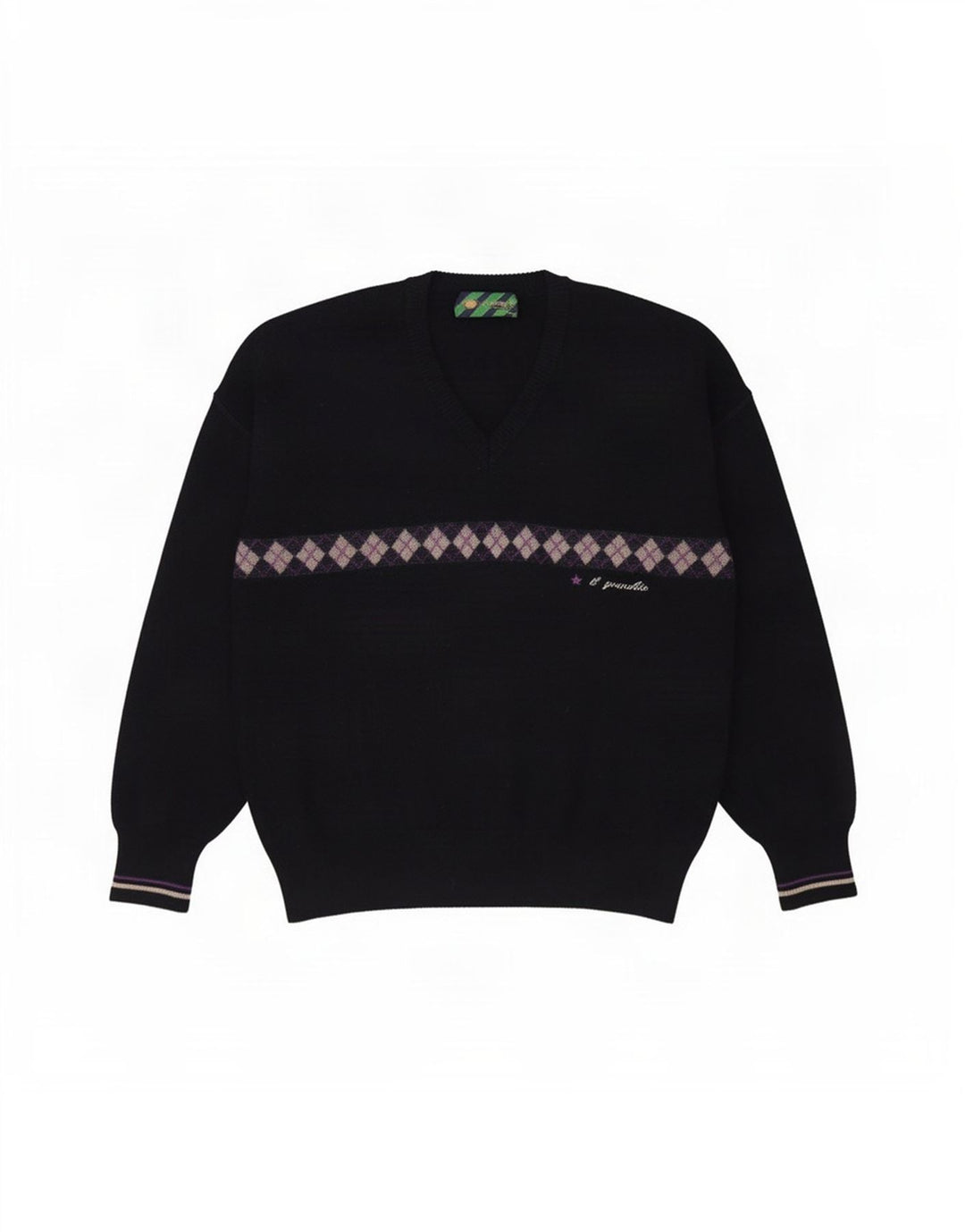 Il Granchio Herre V-hals sweater Medium Navy Blue Argyle/Diamond Wool