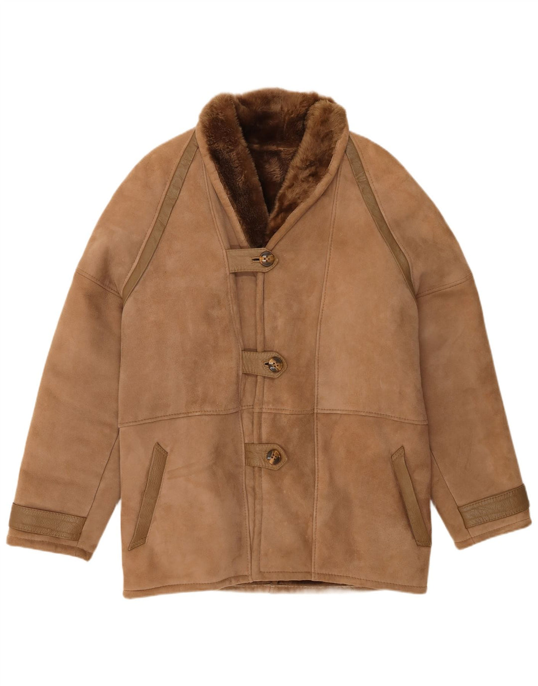 Vintage Dame Shearling Coat IT 48 XL Brun Shearling