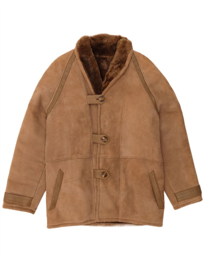 Vintage Dame Shearling Coat IT 48 XL Brun Shearling