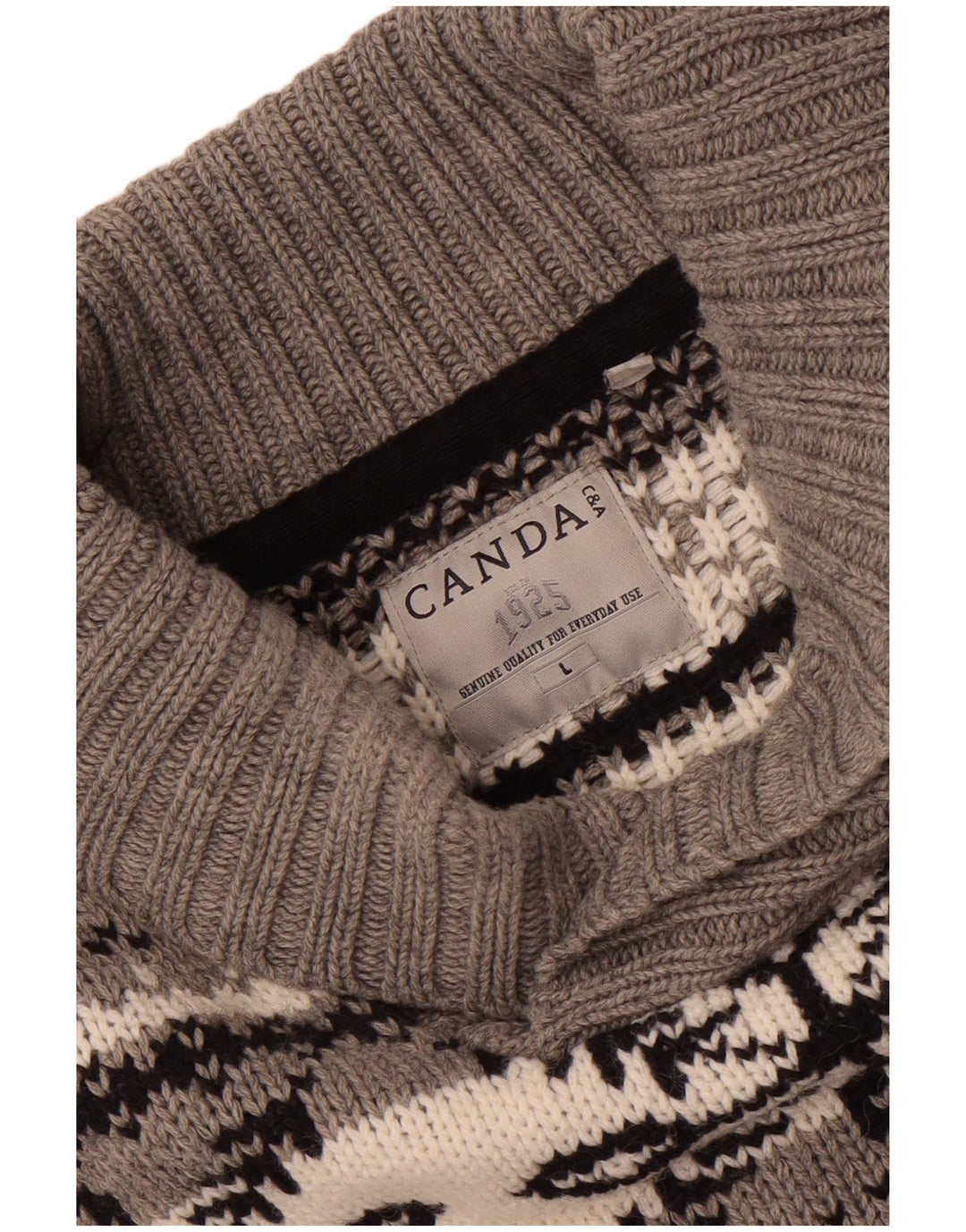 Canda Herre Sjal Hals Jumper Sweater Large Grey Fair Isle