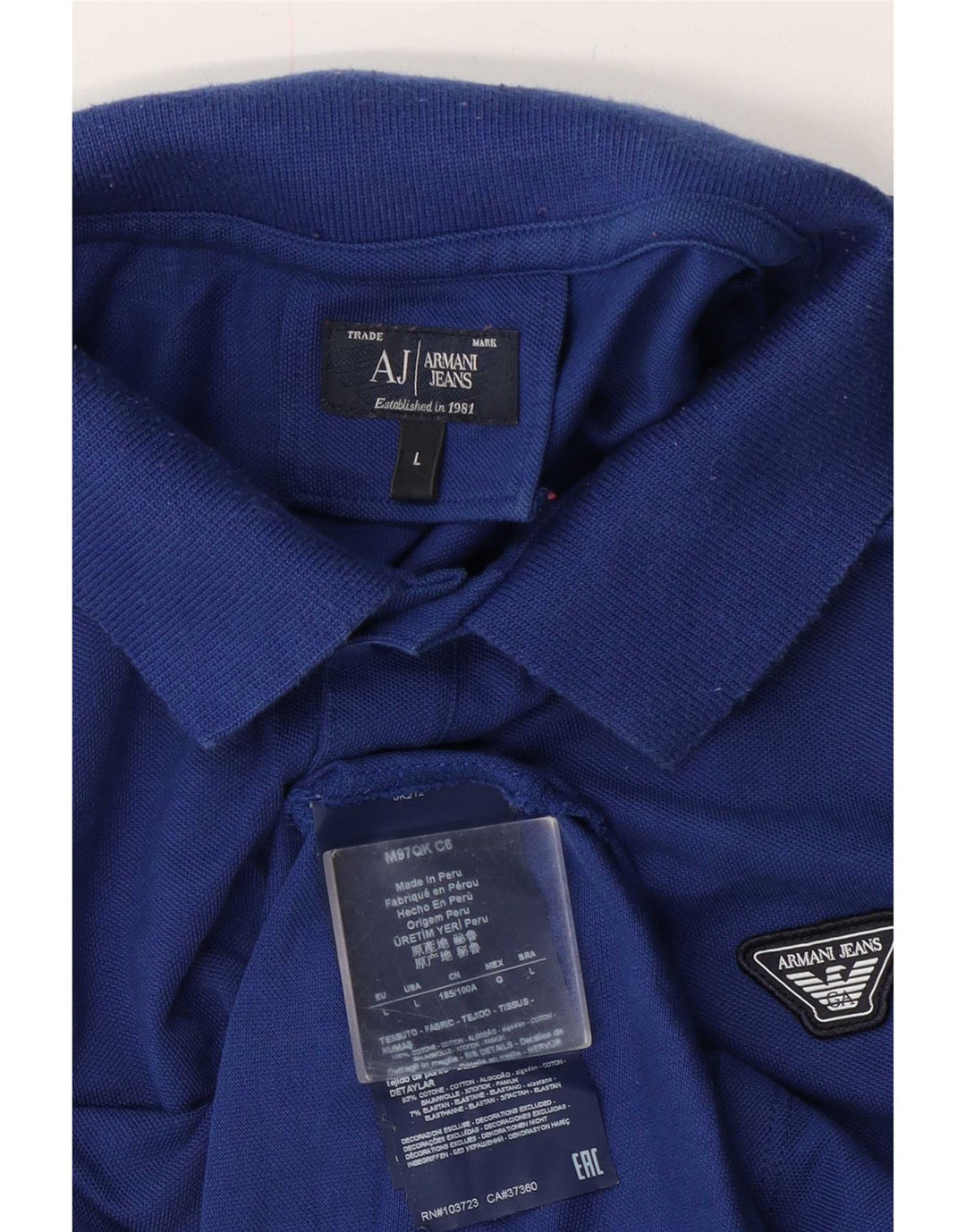 Armani Jeans Poloskjorte til mænd Stor blå Colourblock Bomuld