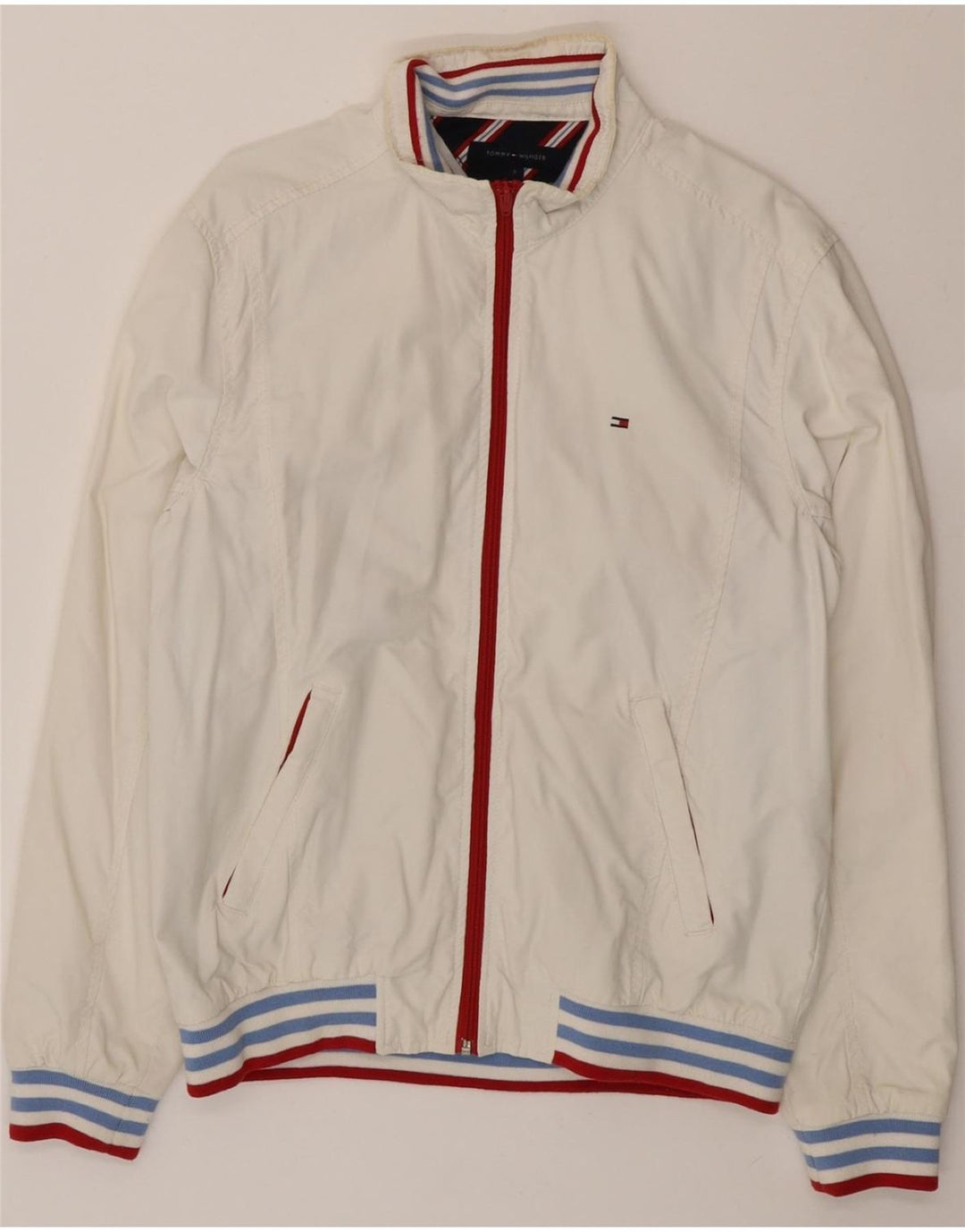 TOMMY HILFIGER Mens Tracksuit Top Jacket Small White Nylon Vintage Tommy Hilfiger and Second-Hand Tommy Hilfiger from Messina Hembry 