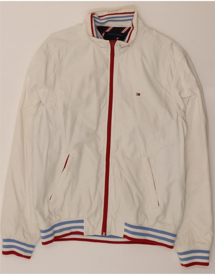 TOMMY HILFIGER Mens Tracksuit Top Jacket Small White Nylon Vintage Tommy Hilfiger and Second-Hand Tommy Hilfiger from Messina Hembry 