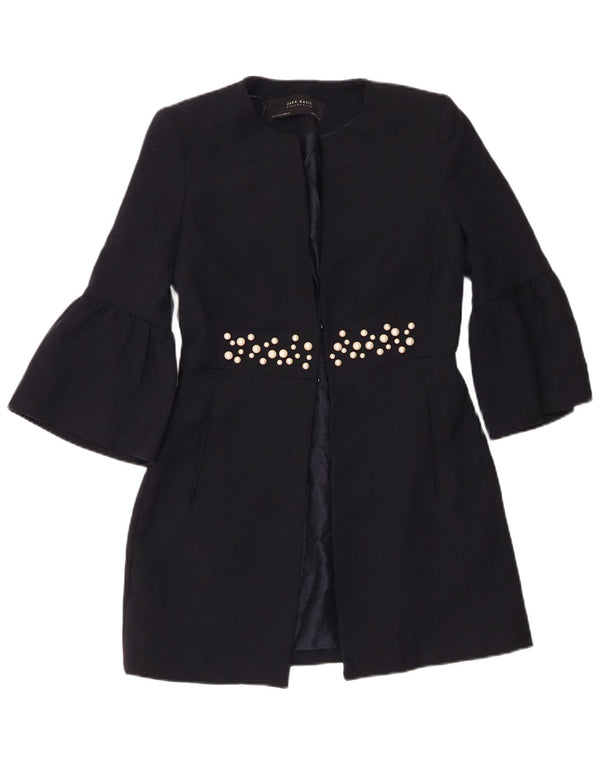 Zara Dame Longline 3/4-ærmet blazerjakke UK 6 XS Navy Blue Polyester