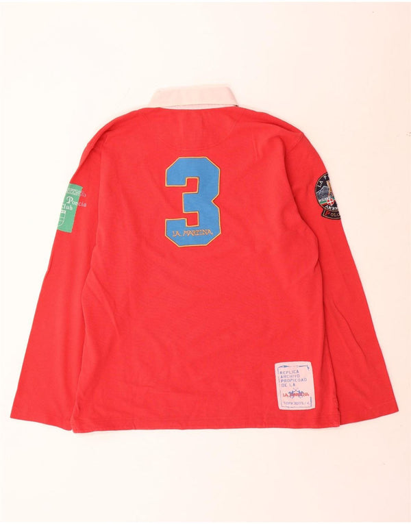 La Martina Herre Grafisk Langærmet Rugby Polo Shirt XL Rød Colourblock