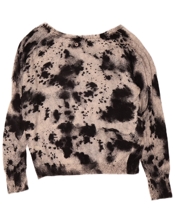Diesel Dame Boat Neck Jumper Sweater UK 10 Small Black Tie Dye Bomuld