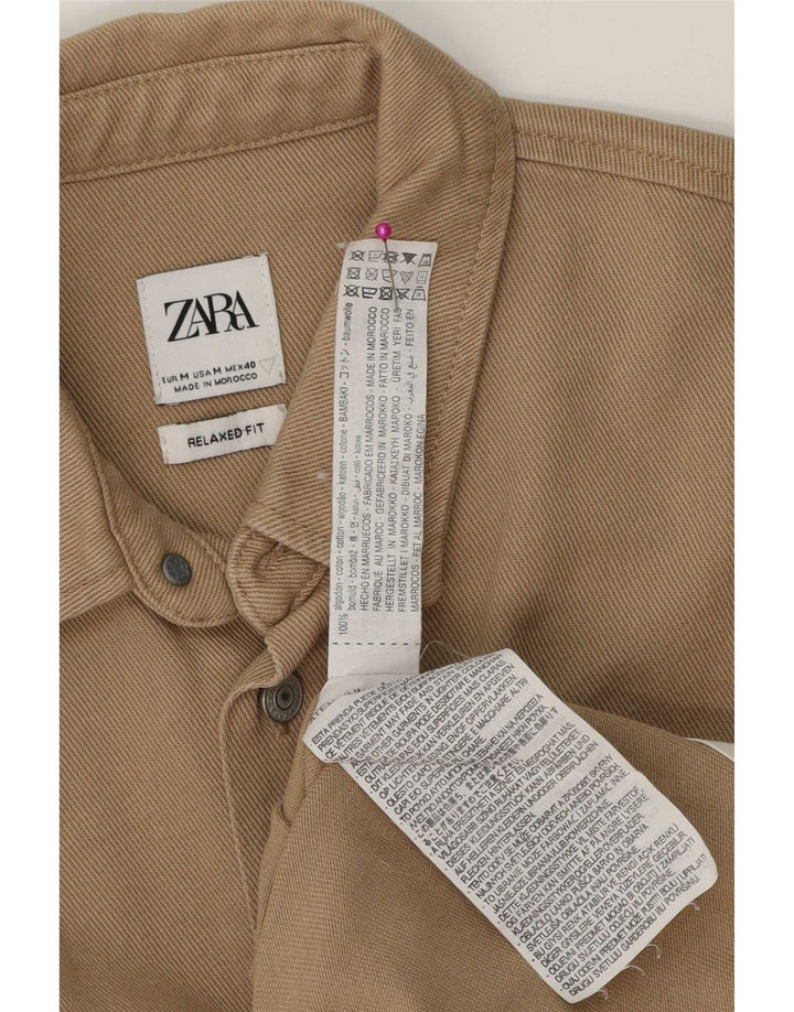 Zara Herre Relaxed Fit skjorte Medium Beige Colourblock Bomuld