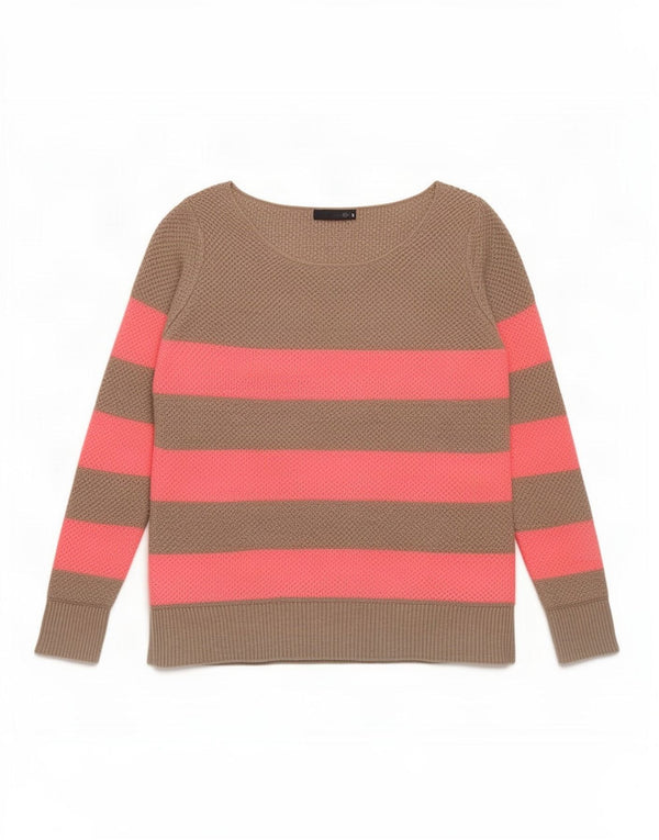 Gap Womens Boat Neck Jumper Sweater UK 12 Medium Brun Stribet Bomuld
