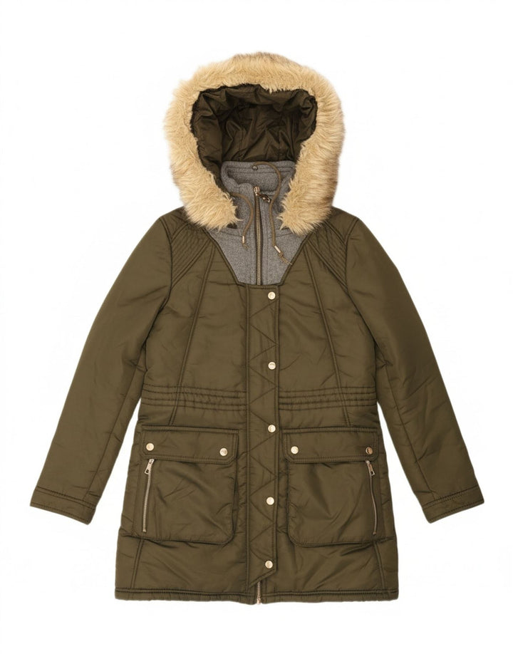 ZARA Womens Oversized Hooded Padded Coat UK 6 XS Green Vintage Zara and Second-Hand Zara from Messina Hembry 