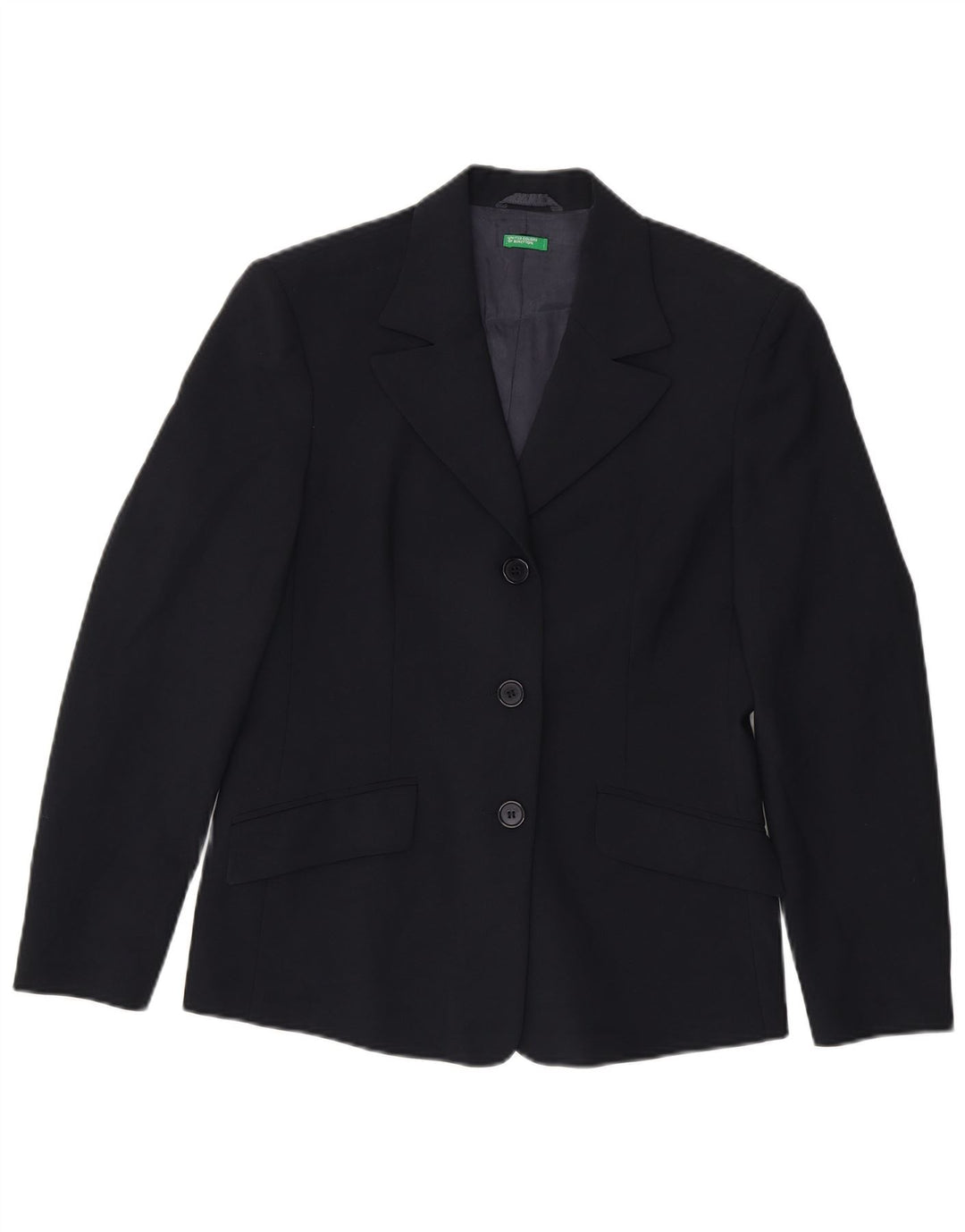 Benetton Dame 3 Button Blazer Jacket IT 44 Medium Navy Blue Polyester