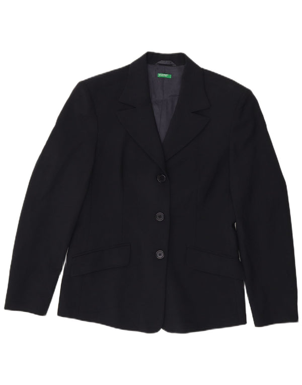 Benetton Dame 3 Button Blazer Jacket IT 44 Medium Navy Blue Polyester