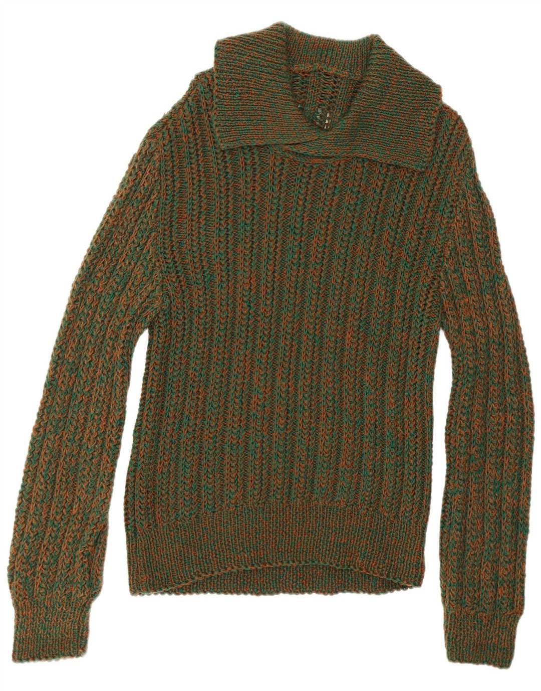 Vintage herre polo hals sweater medium grøn flækket