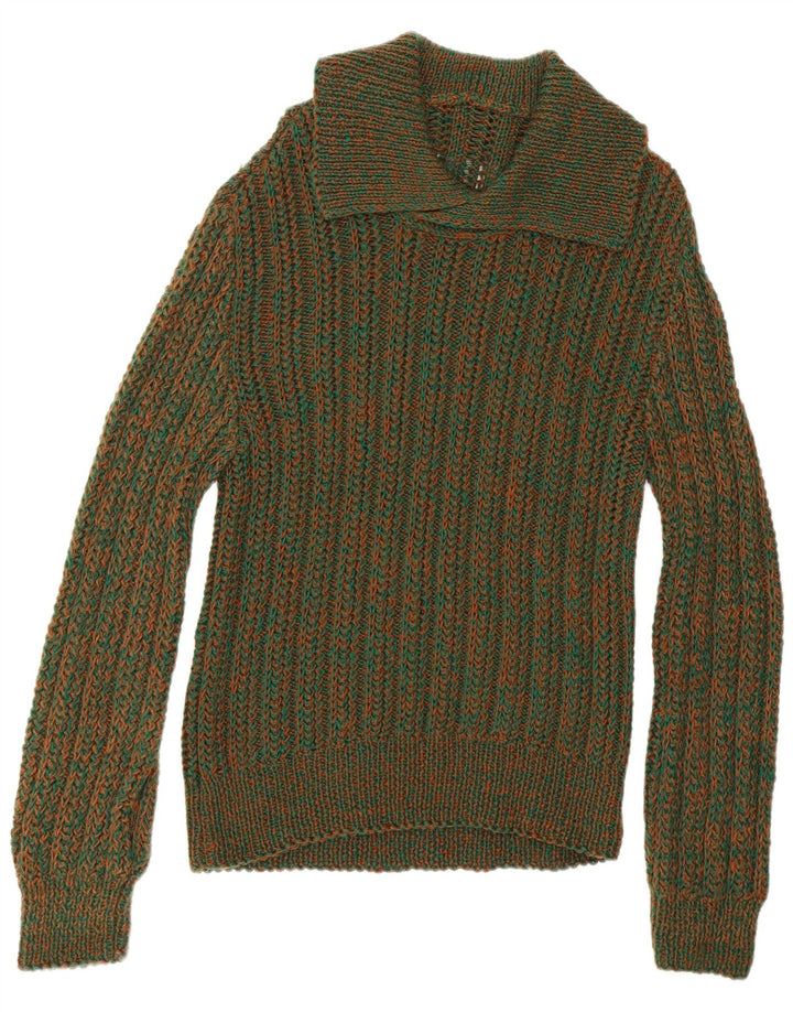 Vintage herre polo hals sweater medium grøn flækket