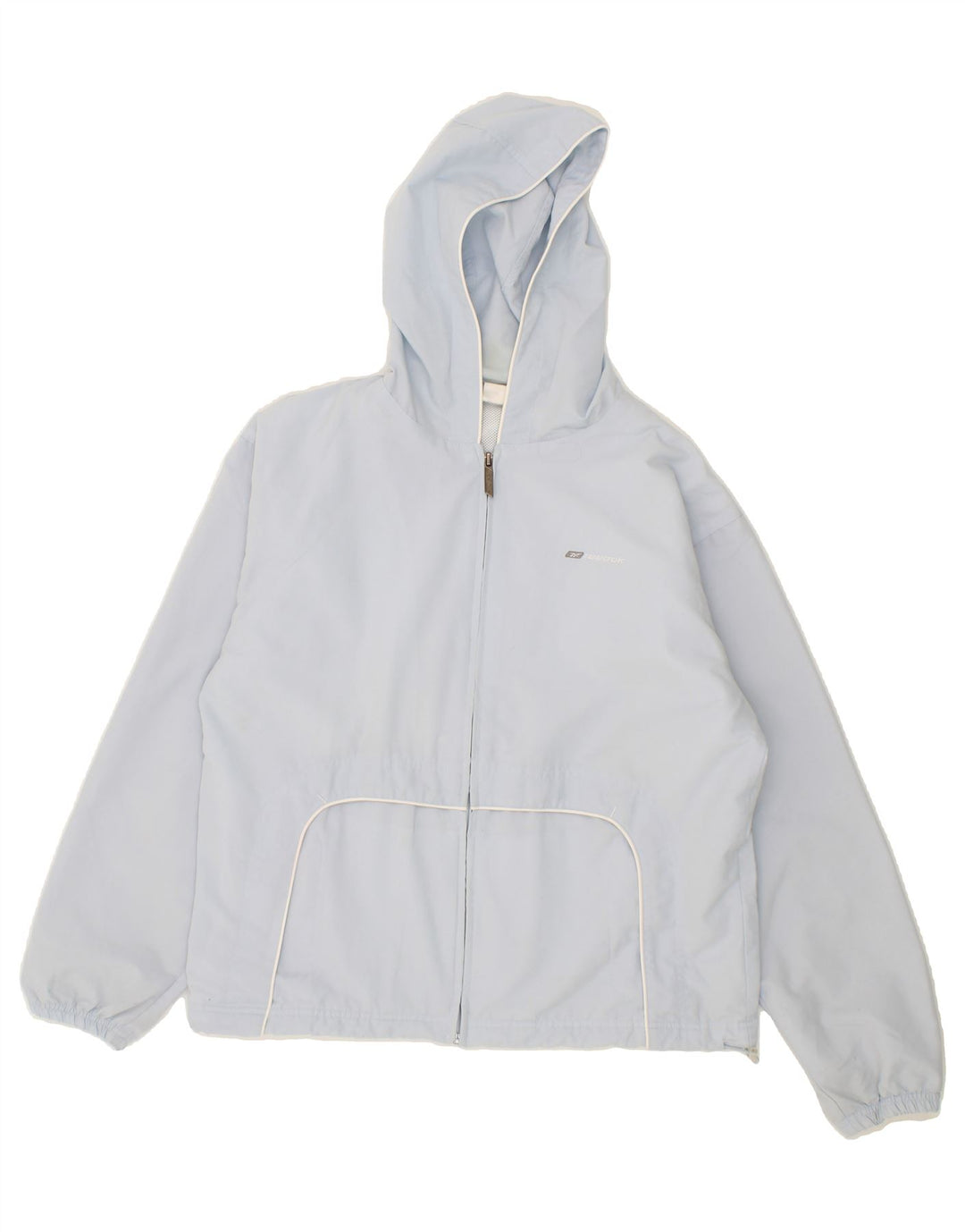 REEBOK Womens Hooded Tracksuit Top Jacket UK 16 Large Blue Polyester Vintage Reebok and Second-Hand Reebok from Messina Hembry 