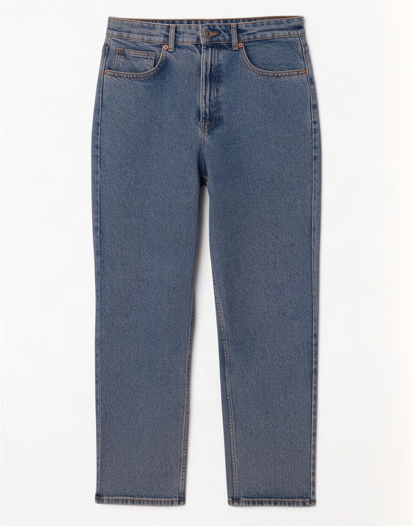 Zara Højtaljede koniske Jeans til kvinder EU 40 Medium W30 L28 Blå Bomuld