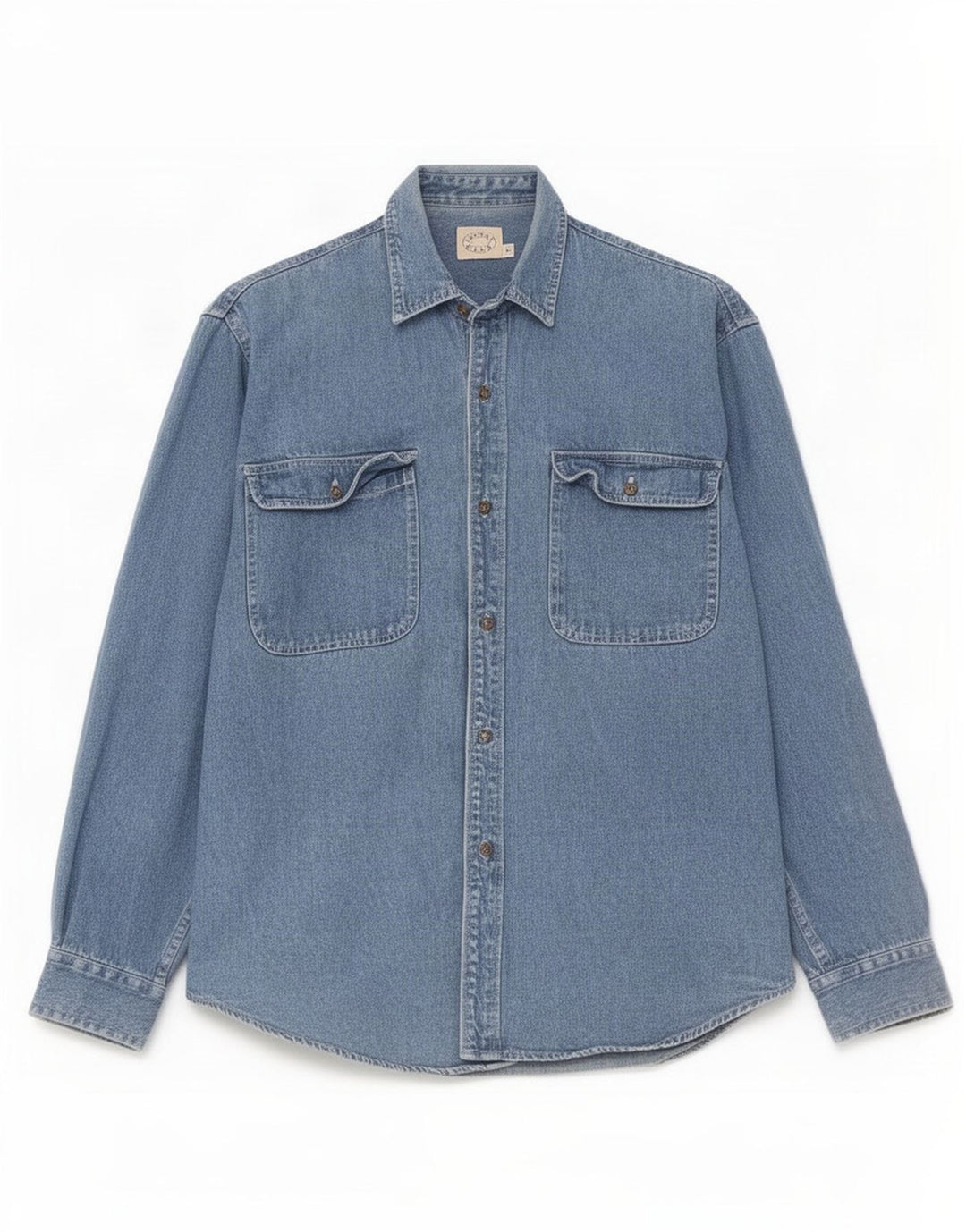 Vintage denimskjorte med normal pasform til mænd, lille blå bomuld