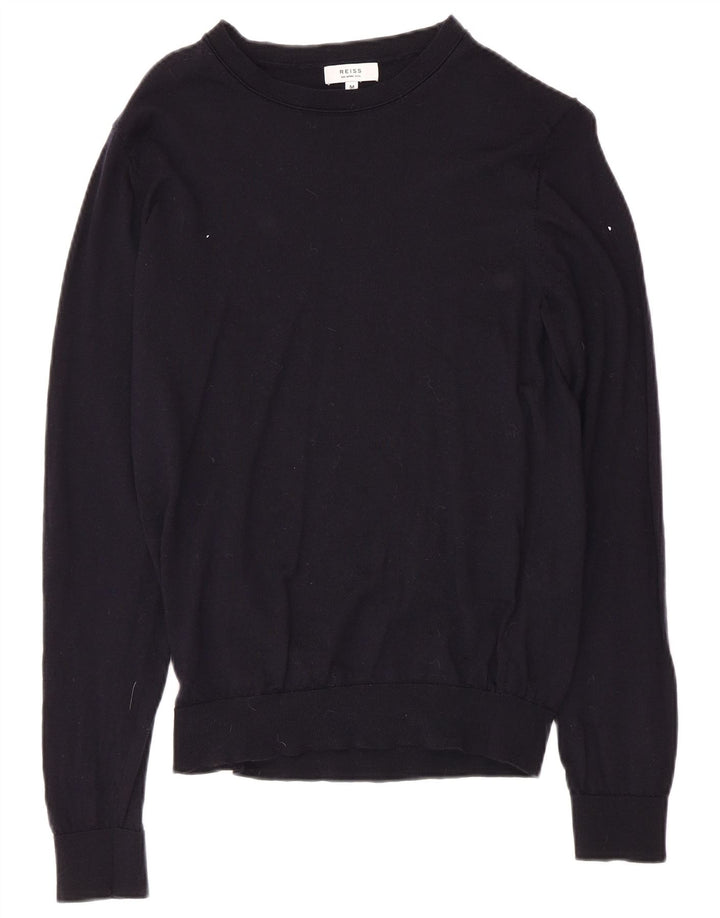 REISS Dame Boat Neck Jumper Sweater UK 12 Medium Navy Blue Wool