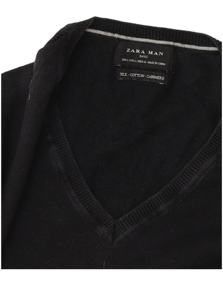 Zara Herre V-hals sweater Stor sort bomuld