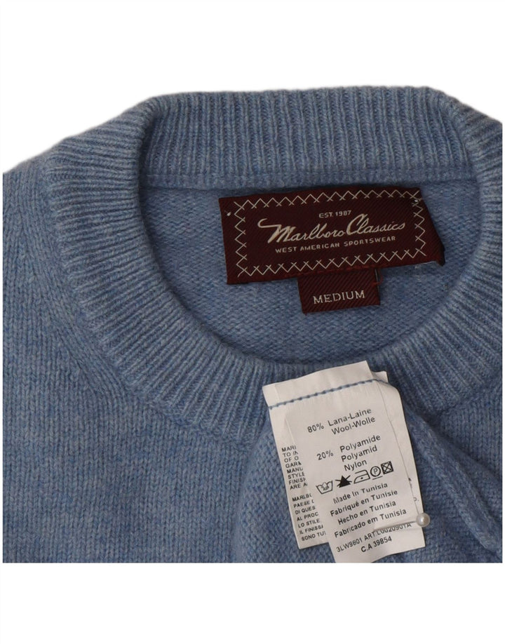 Marlboro Classics Herre Crew Neck Jumper Sweater Medium Blue Wool