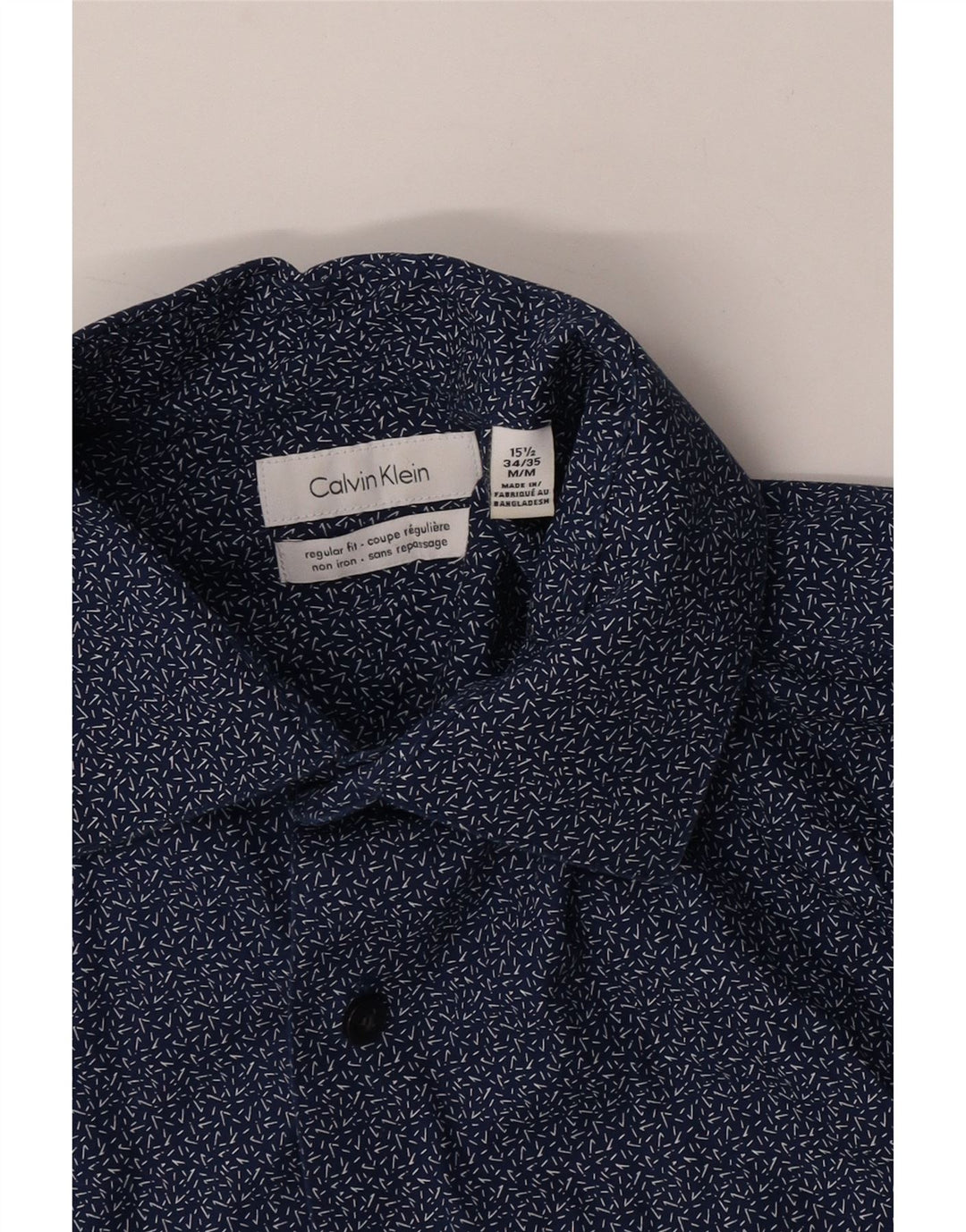 Calvin Klein Herre Regular Fit Skjorte Størrelse 15 1/2 Medium Marineblå Plettet