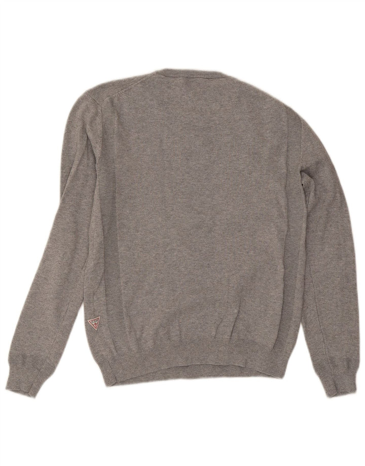 Guess Herre grafisk sweater med rund hals XS grå bomuld
