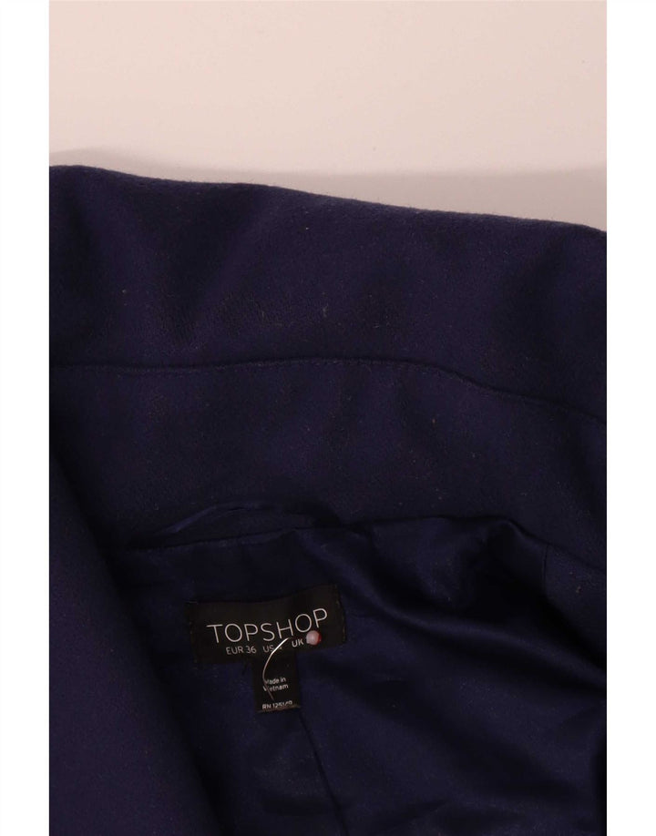 Topshop Dame Kort Oversized Overfrakke UK 8 Small Navy Blue Uld