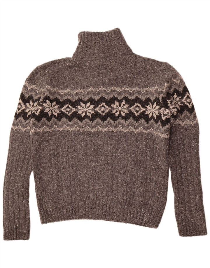 Marks & Spencer Herre Button Neck Jumper Sweater Large Grey Fair Isle Wool