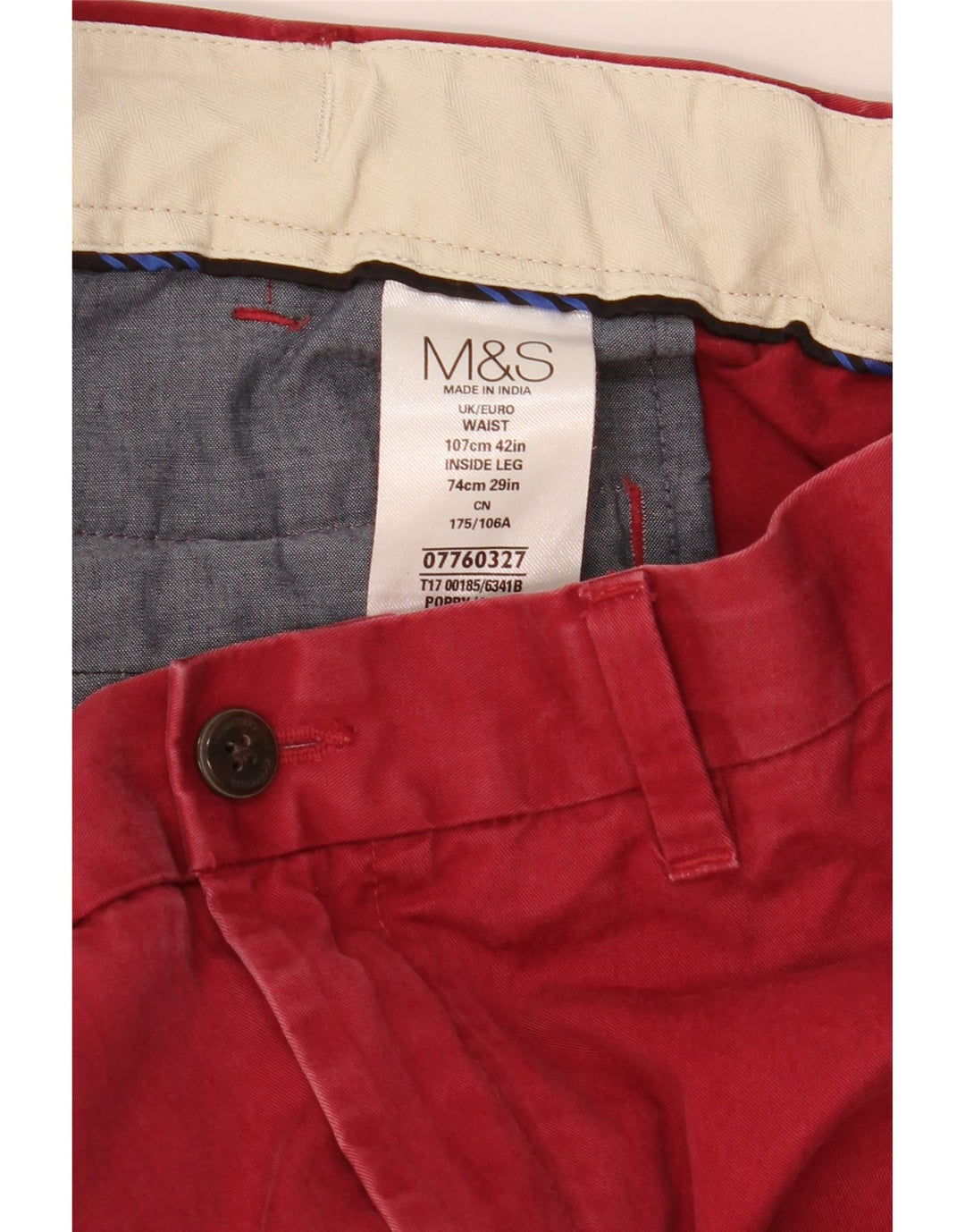 Marks & Spencer Herre Blue Harbor Lige Chinobukser W42 L29 Rød